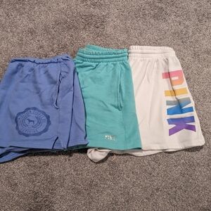 PINK Logo Shorts Trio - Blue, Teal, White